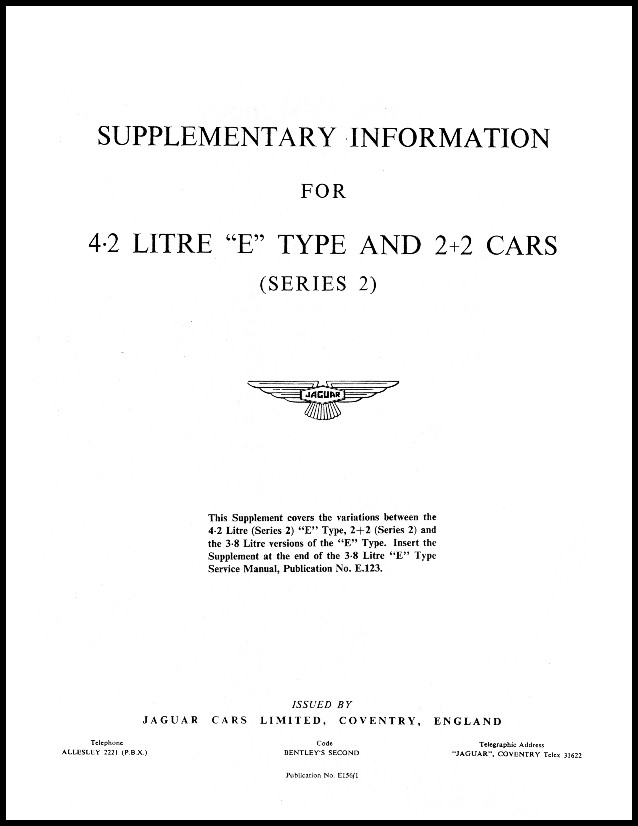 Jaguar E-Type Series 2 Supplementary Information Service Manual